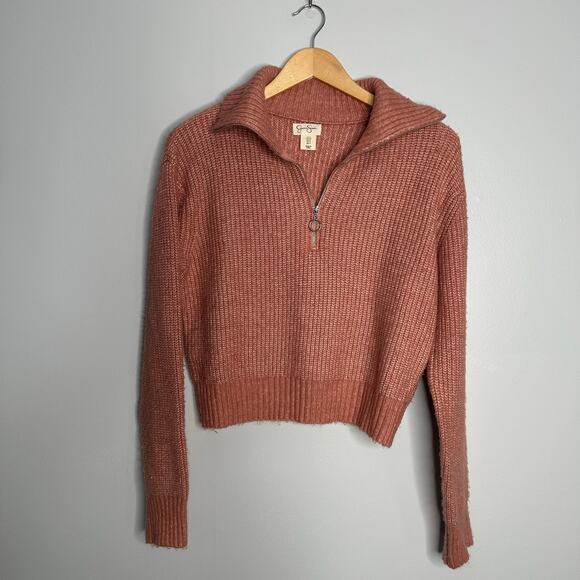 Jessica Simpson Women's Peach 1/4‎ Zip Collared Cropped Sweater Size S - Picture 1 of 5
